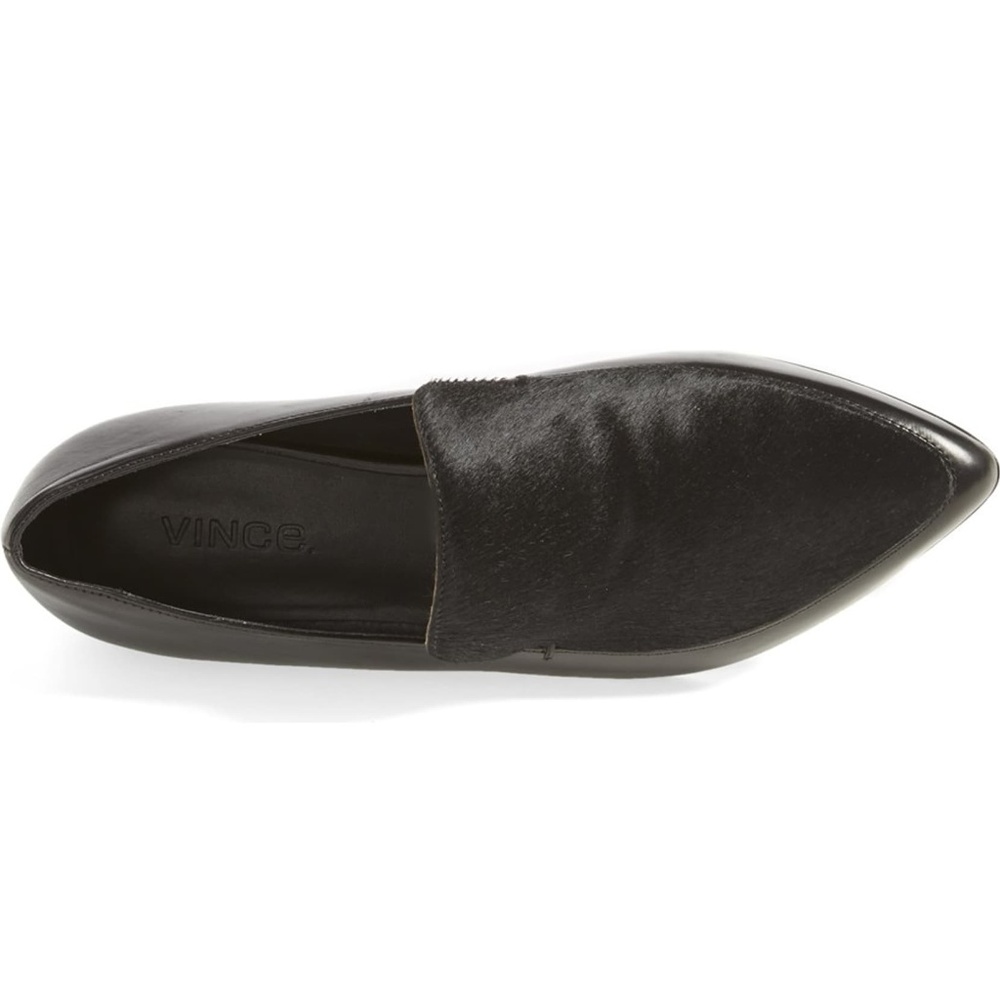 Vince Nikita Black Leather & Calf Hair Loafers